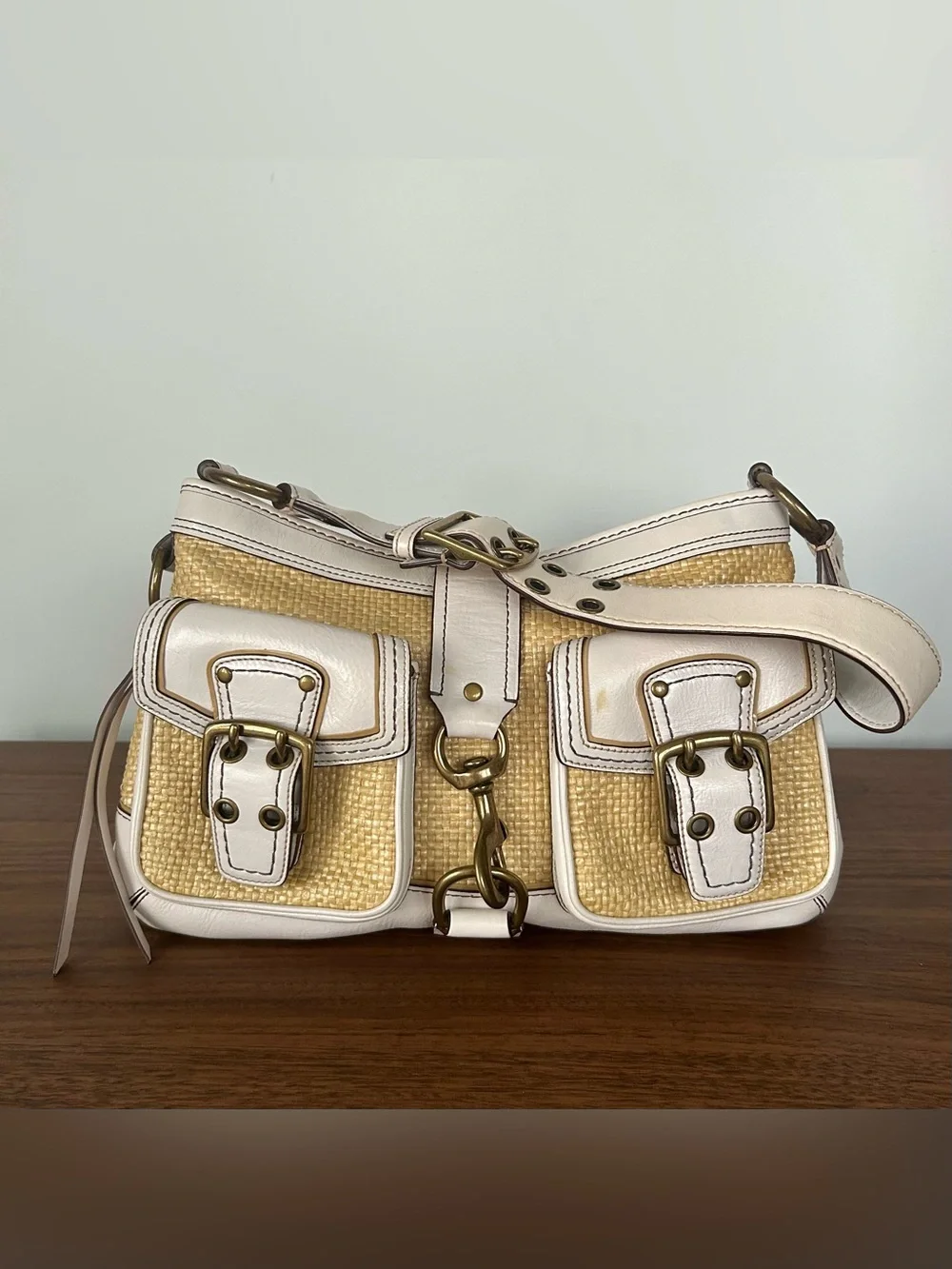 Vintage Coach Legacy Woven Straw Shoulder Bag